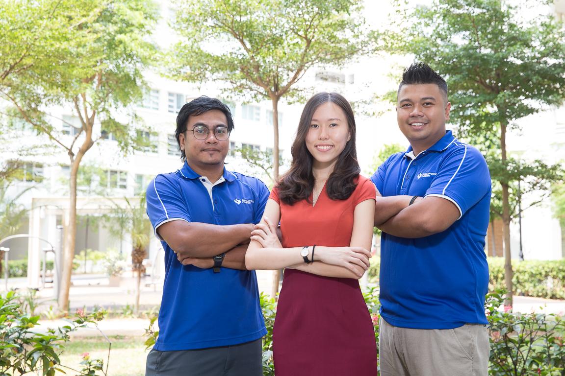 SP’s gas safety ambassadors: (from left) Technician Roslee bin Mohamed Moksin, Engineer Lydia Koh and Technical Officer Muhammad Rezduan bin Abdullah.