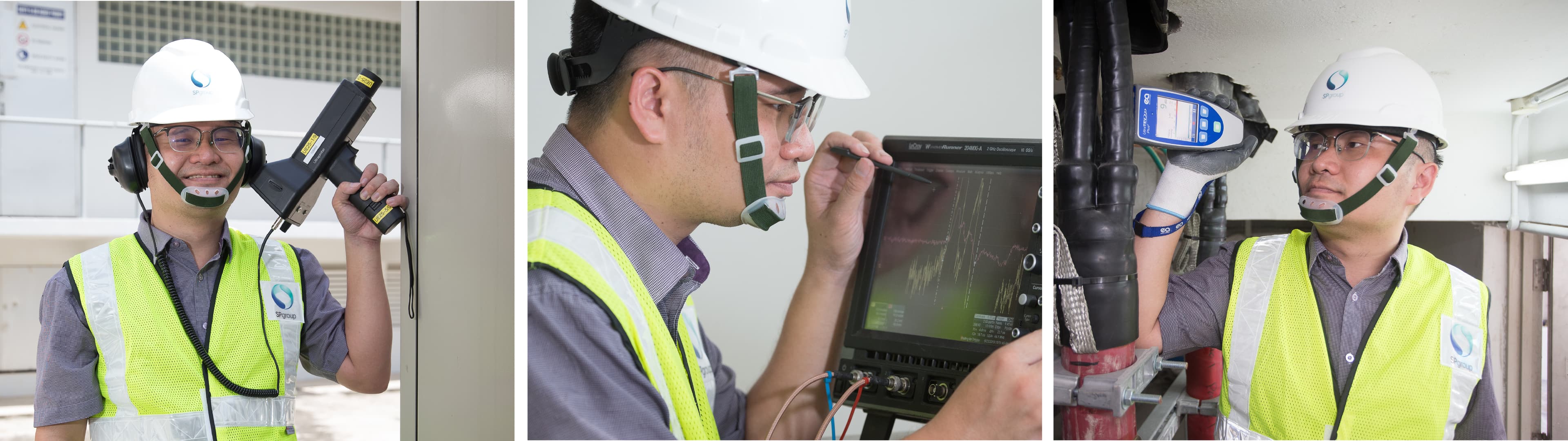 Condition Monitoring Senior Engineer Dr Lai Kai Xian uses devices that require various senses – hearing, sight and touch – to assess equipment health, much like a medical doctor.