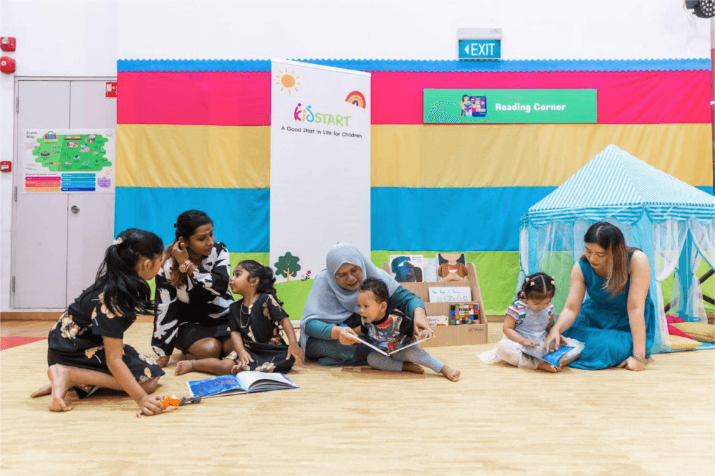 (From left to right) KidSTART parents Mdm Jayavalli Shanmugam, Mdm Junaida Binte Jasuni and Mdm Jasleasha Ong at the official launch of the KidSTART Stories initiative with their children. Photo credit: KidSTART Singapore