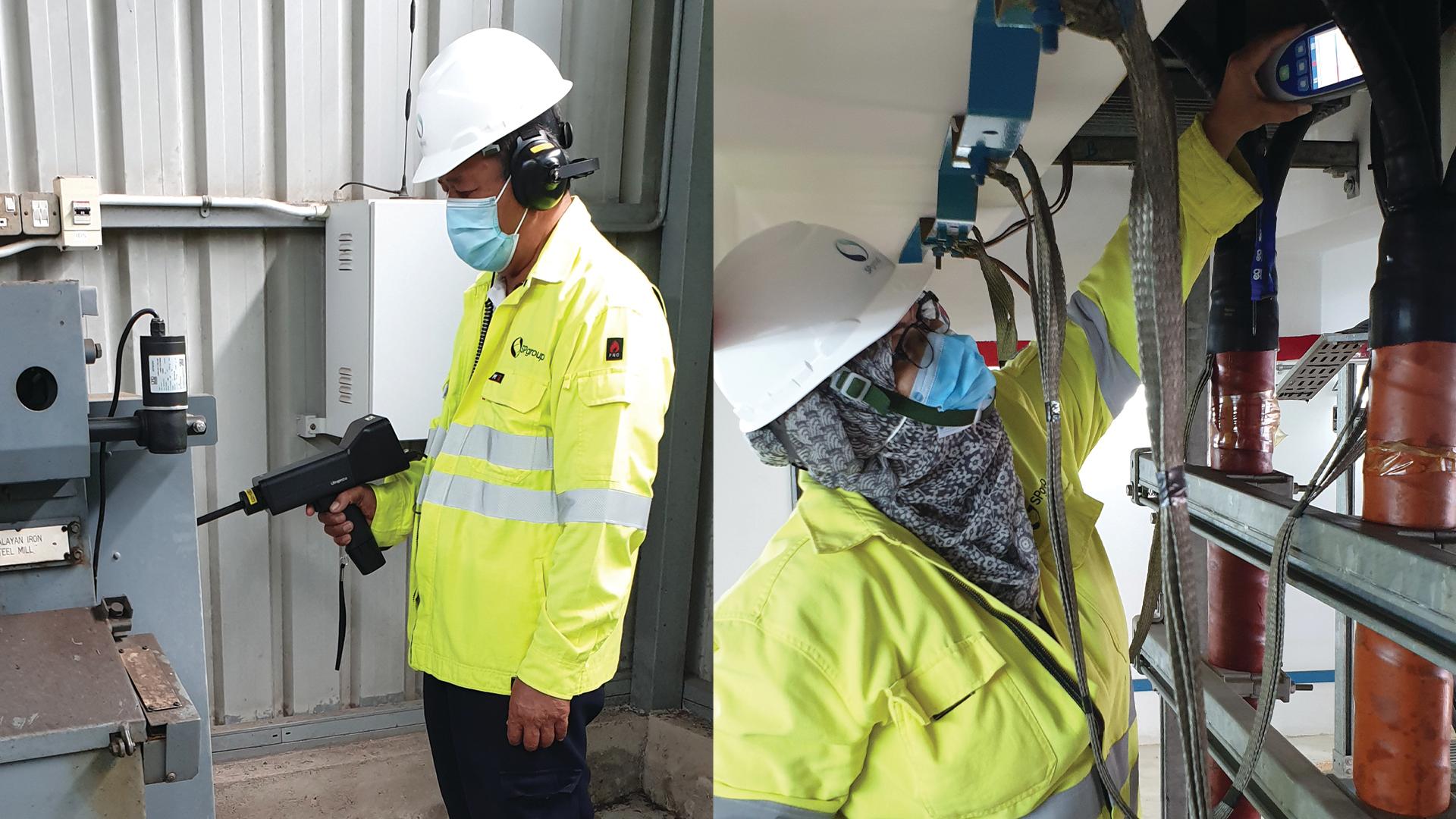 aizan and her colleagues use handheld detectors to detect for abnormalities in the network. This is to prevent faults from developing and causing power disruptions.