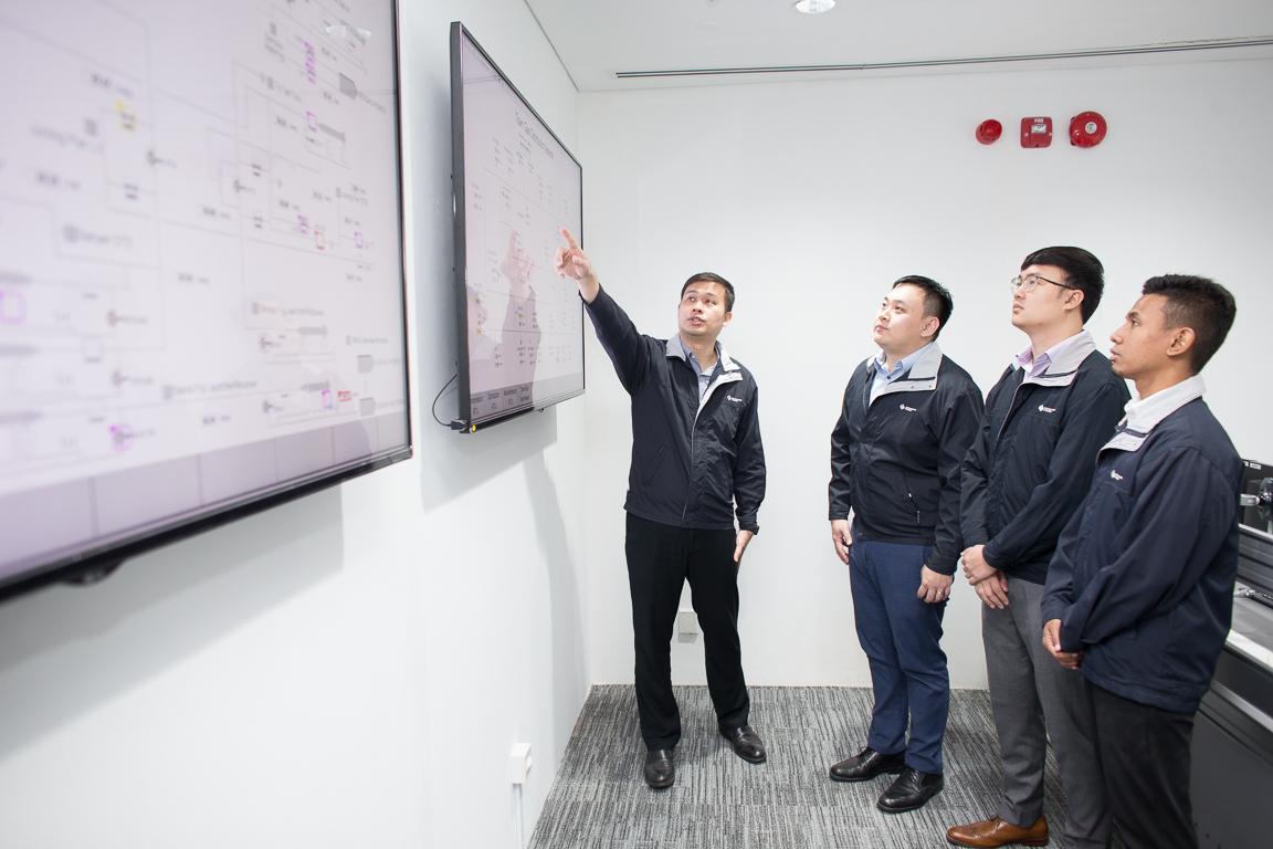 From left: Ong Sheau Chin leads the Gas System Operations team, here with team members Principal Engineer Alex Yeo, Senior Engineer Ang Guan Kang and Technical Officer Muhammad Reza Bin Mahmood.