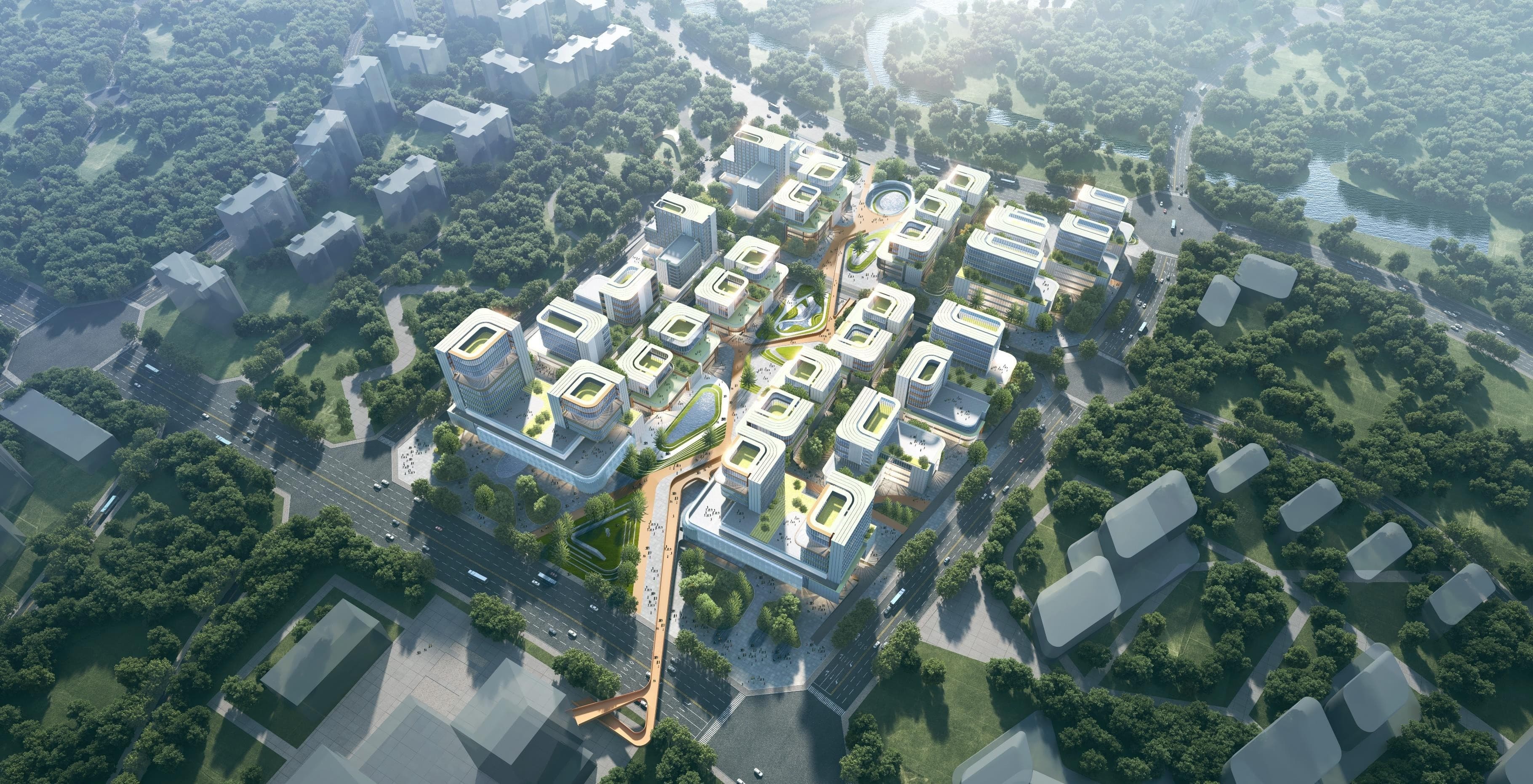 Aerial view of the Advanced Medical Achievement Transformation Centre.